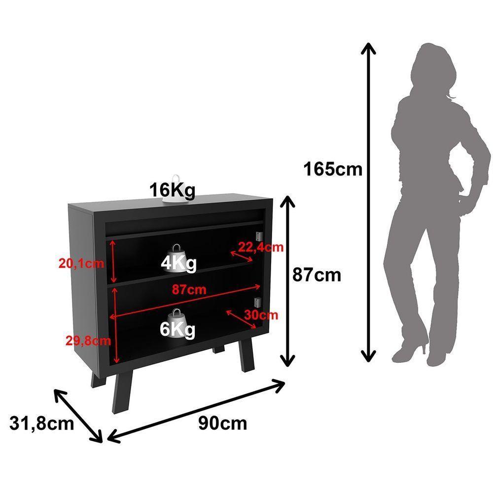 Balcão Armário Para Escritório Com 2 Portas E 1 Prateleira Preto - 3