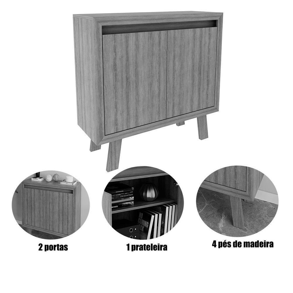 Balcão Armário Para Escritório Com 2 Portas E 1 Prateleira Preto - 4