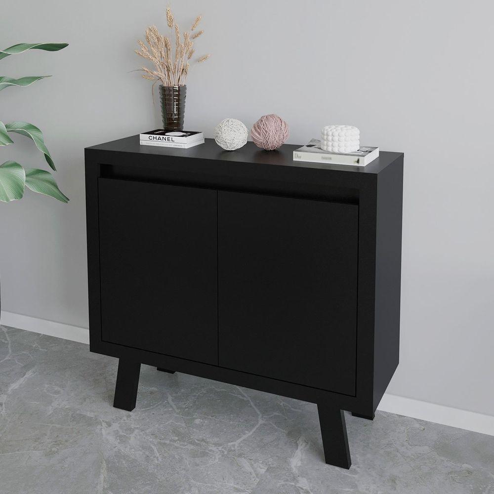 Balcão Armário Para Escritório Com 2 Portas E 1 Prateleira Preto - 7