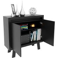 Balcão Armário Para Escritório Com 2 Portas E 1 Prateleira Preto - 2