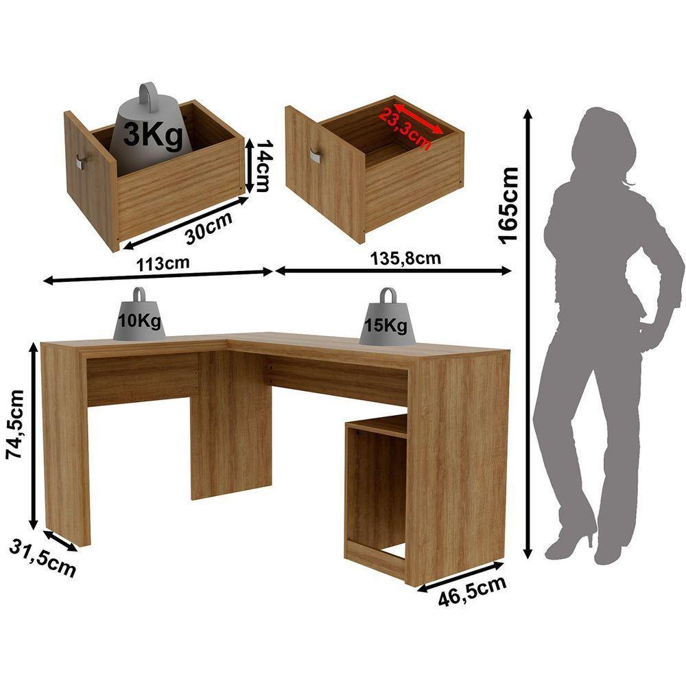 Mesa De Canto Para Escritório Em L Angular Com 2 Gavetas Amêndoa - 5
