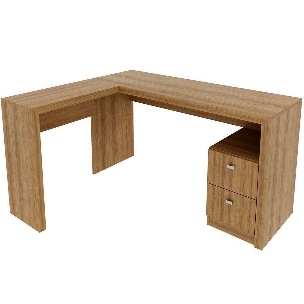 Mesa De Canto Para Escritório Em L Angular Com 2 Gavetas Amêndoa - 6