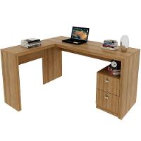 Mesa De Canto Para Escritório Em L Angular Com 2 Gavetas Amêndoa - 1