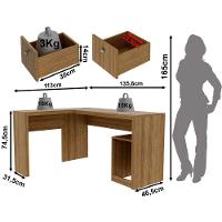 Mesa De Canto Para Escritório Em L Angular Com 2 Gavetas Amêndoa - 5