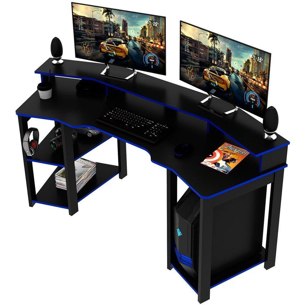 Mesa Para Computador Gamer Espaço Para 2 Monitores E Cpu Preto/azul - 1