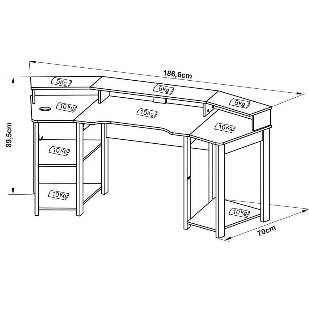 Mesa Para Computador Gamer Espaço Para 2 Monitores E Cpu Preto/azul - 3