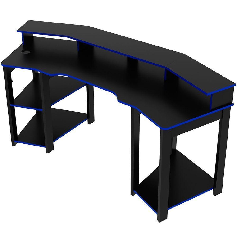 Mesa Para Computador Gamer Espaço Para 2 Monitores E Cpu Preto/azul - 6