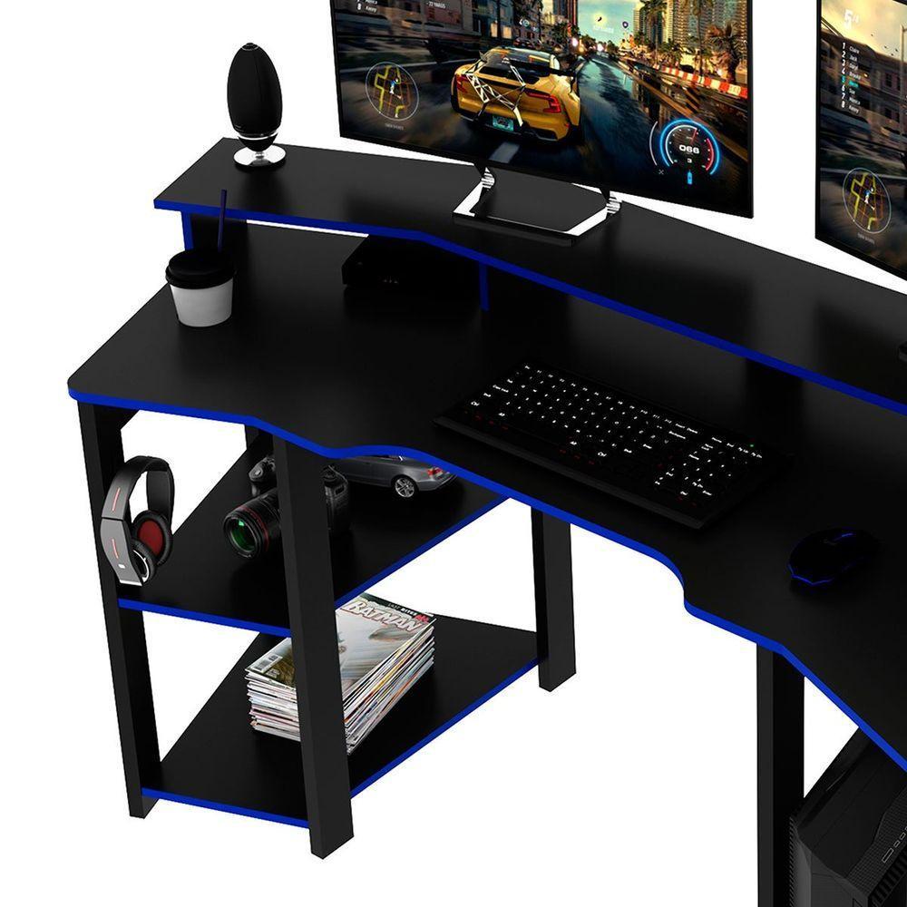 Mesa Para Computador Gamer Espaço Para 2 Monitores E Cpu Preto/azul - 7