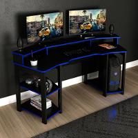 Mesa Para Computador Gamer Espaço Para 2 Monitores E Cpu Preto/azul - 8