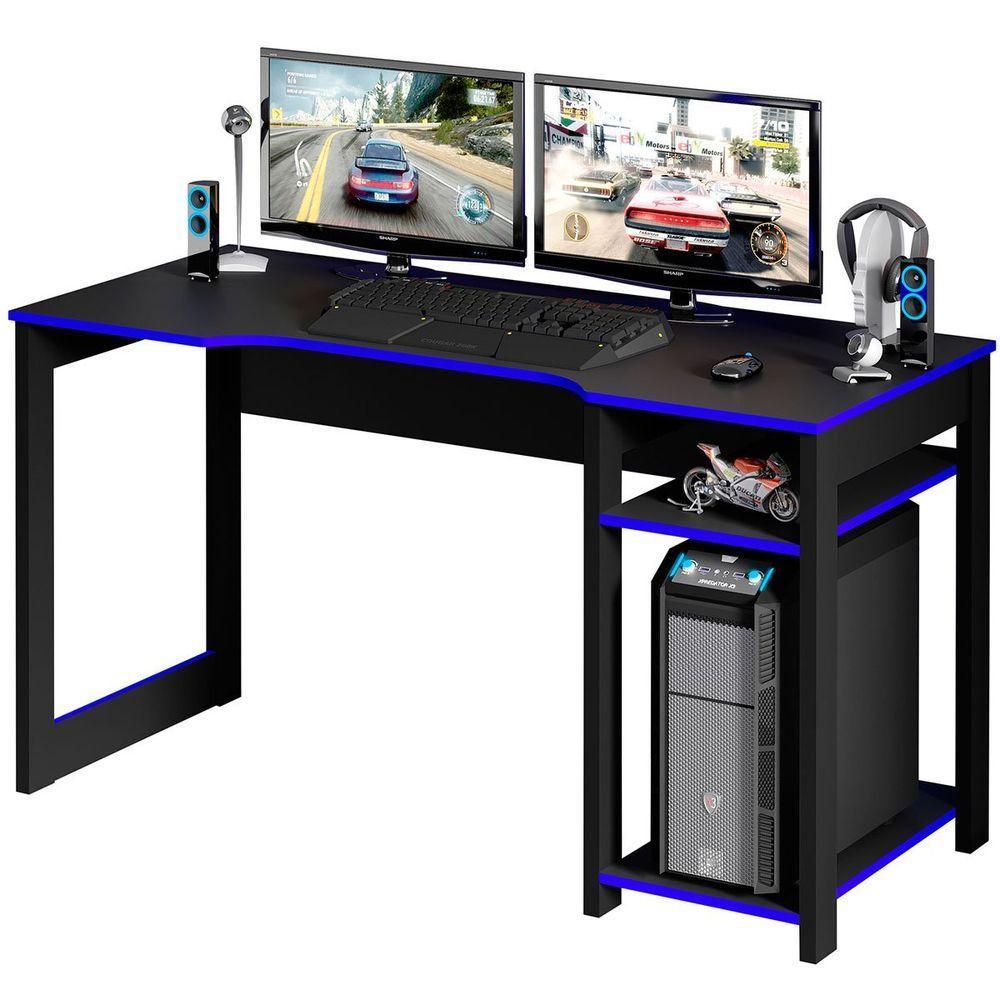 Mesa Para Computador Gamer Espaço Para 2 Monitores E Cpu Preto/azul - 1