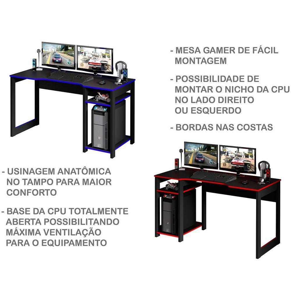Mesa Para Computador Gamer Espaço Para 2 Monitores E Cpu Preto/azul - 2