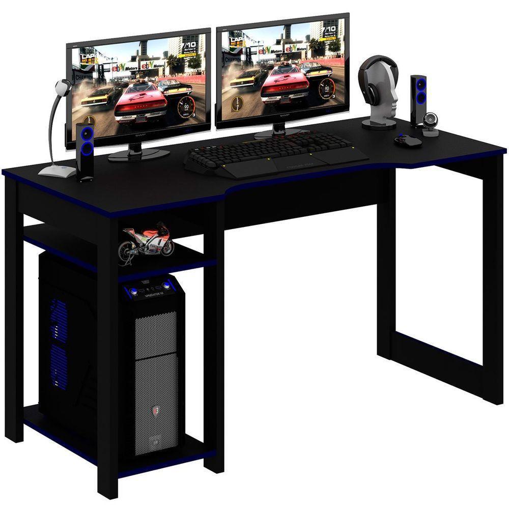Mesa Para Computador Gamer Espaço Para 2 Monitores E Cpu Preto/azul - 8