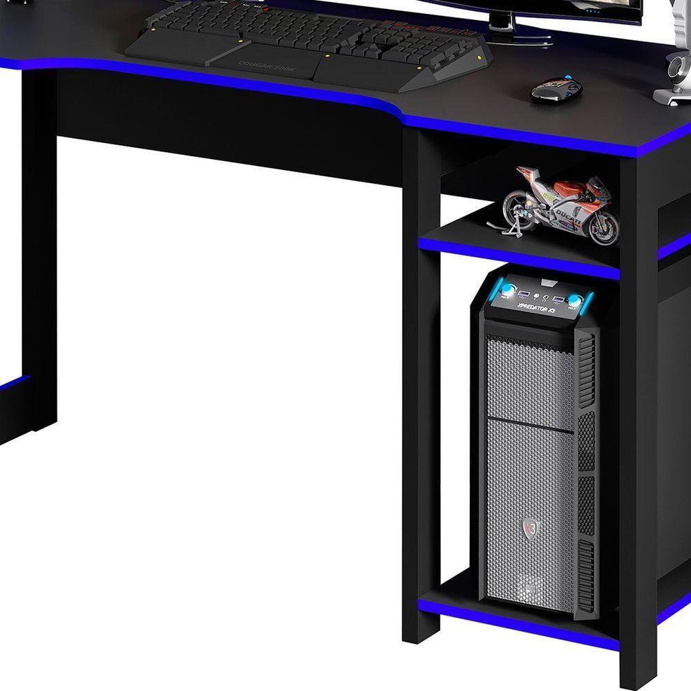 Mesa Para Computador Gamer Espaço Para 2 Monitores E Cpu Preto/azul - 9