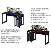 Mesa Para Computador Gamer Espaço Para 2 Monitores E Cpu Preto/azul - 2