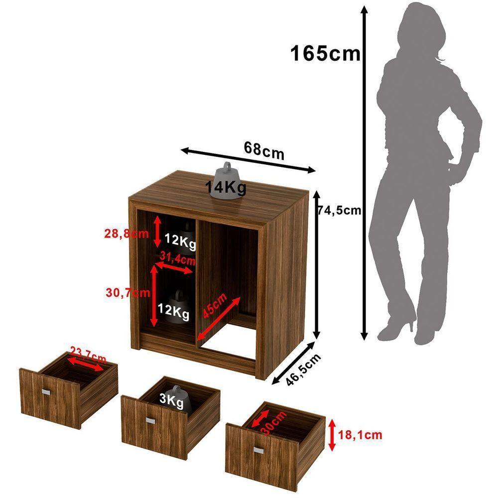 Balcão Armário Para Escritório Com 1 Porta E 3 Gavetas Nogal - 5
