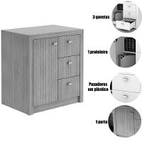 Balcão Armário Para Escritório Com 1 Porta E 3 Gavetas Nogal