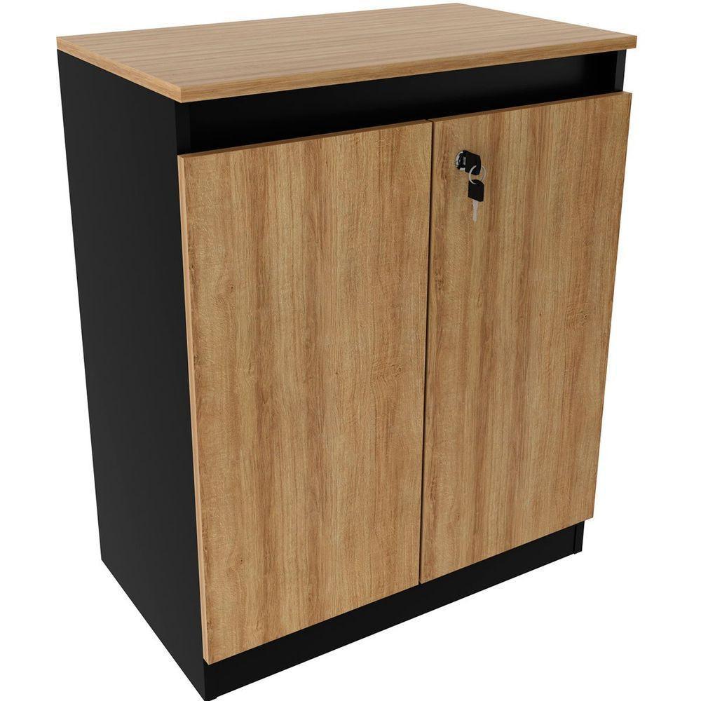 Balcão Para Escritório 2 Portas Com Chave Pequeno Amêndoa/preto - 1