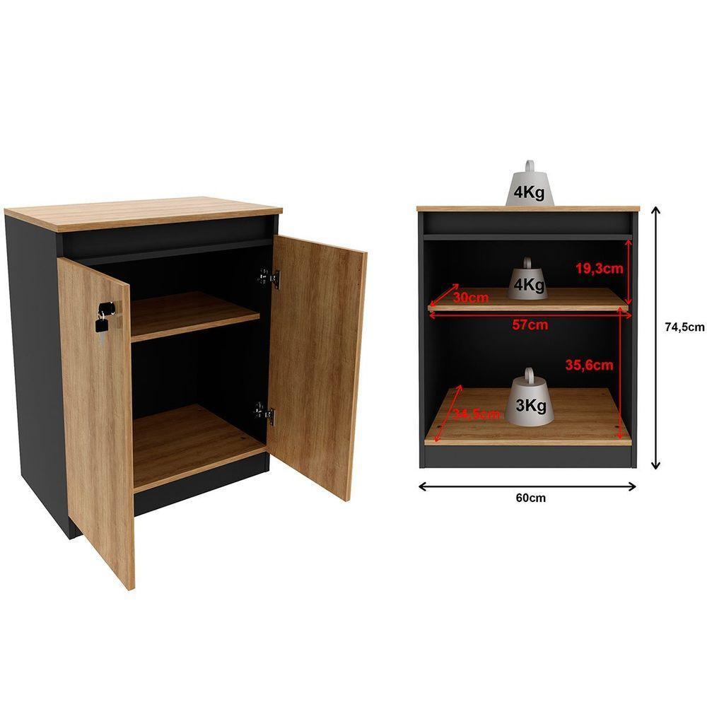 Balcão Para Escritório 2 Portas Com Chave Pequeno Amêndoa/preto - 5