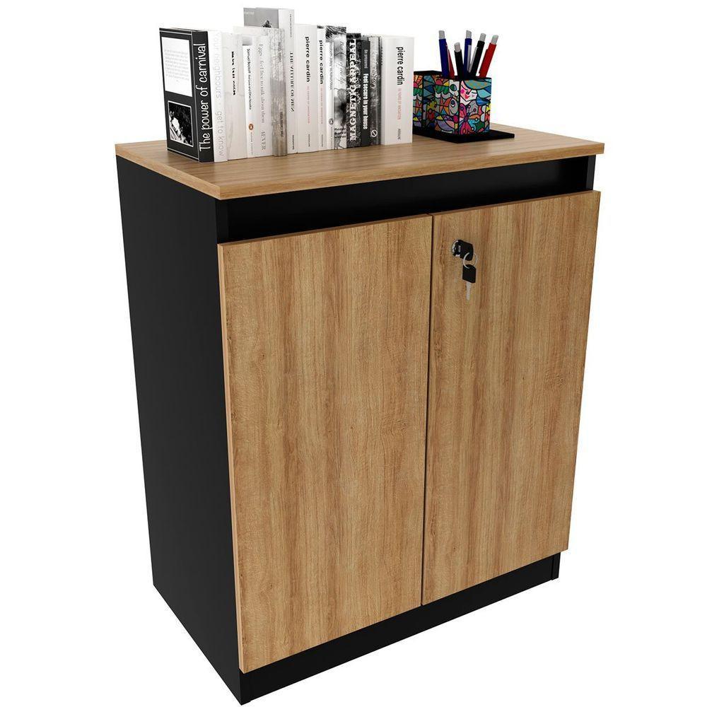 Balcão Para Escritório 2 Portas Com Chave Pequeno Amêndoa/preto - 6