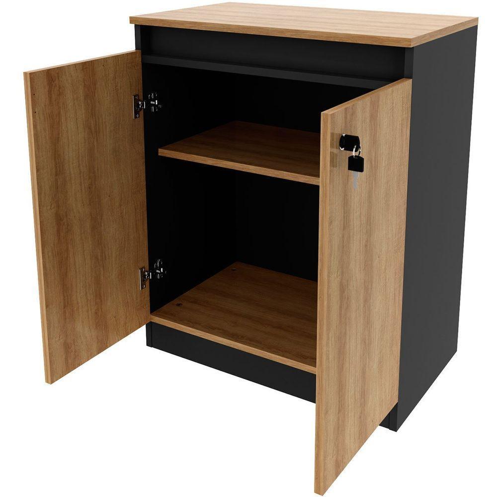 Balcão Para Escritório 2 Portas Com Chave Pequeno Amêndoa/preto - 7