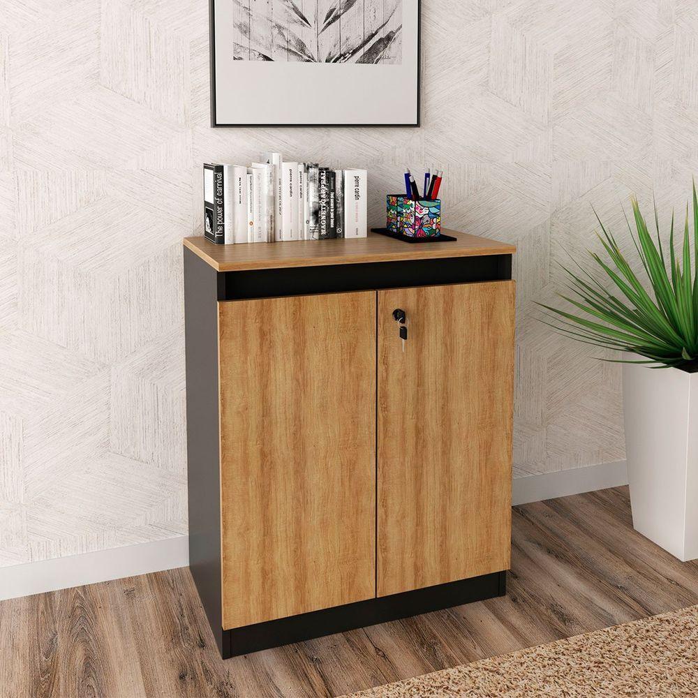 Balcão Para Escritório 2 Portas Com Chave Pequeno Amêndoa/preto - 9