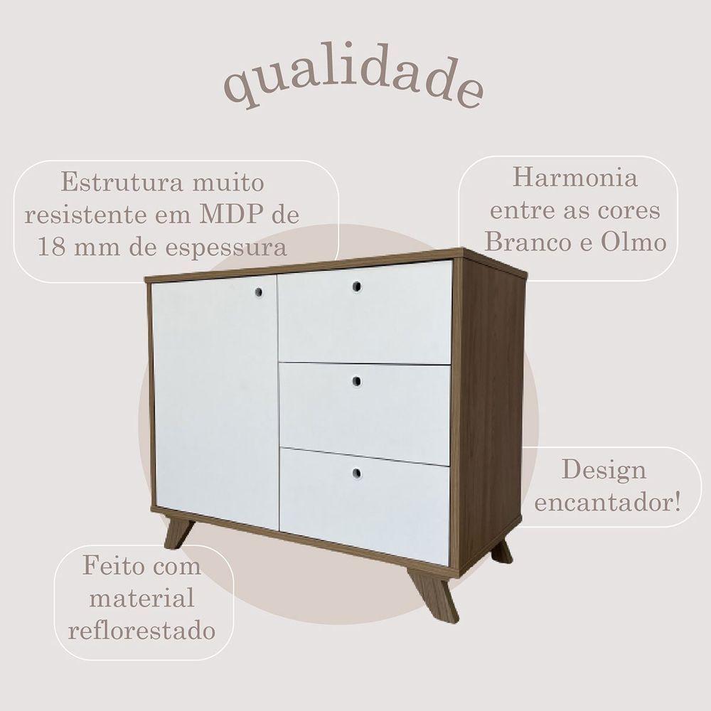 Balcão Para Escritório 3 Gavetas 1 Porta Luciano Olmo/branco - 6