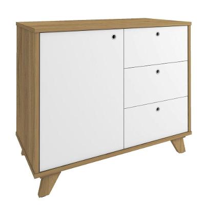 Balcão Para Escritório 3 Gavetas 1 Porta Luciano Olmo/branco