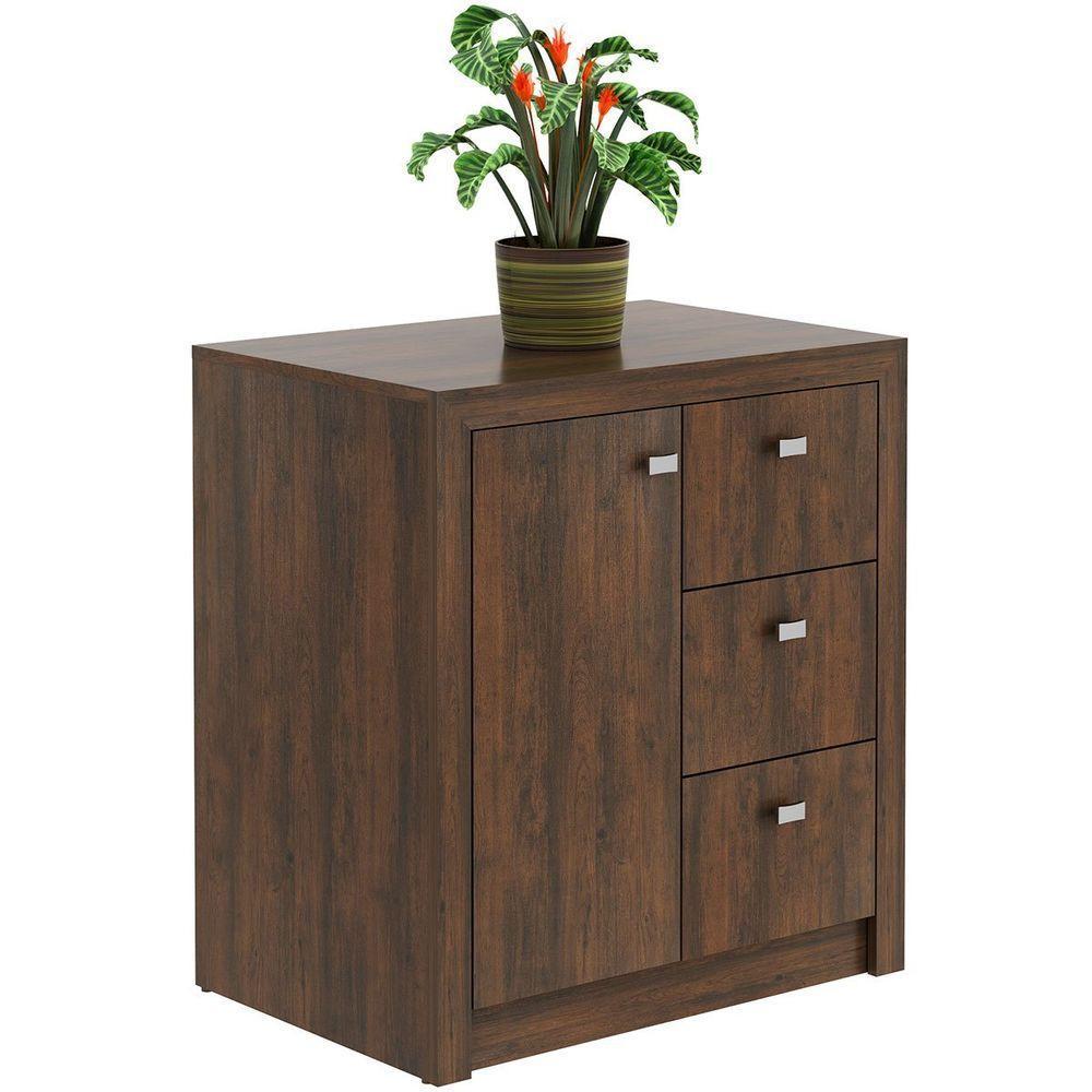 Balcão Armário Para Escritório Com 1 Porta E 3 Gavetas Rústico - 7