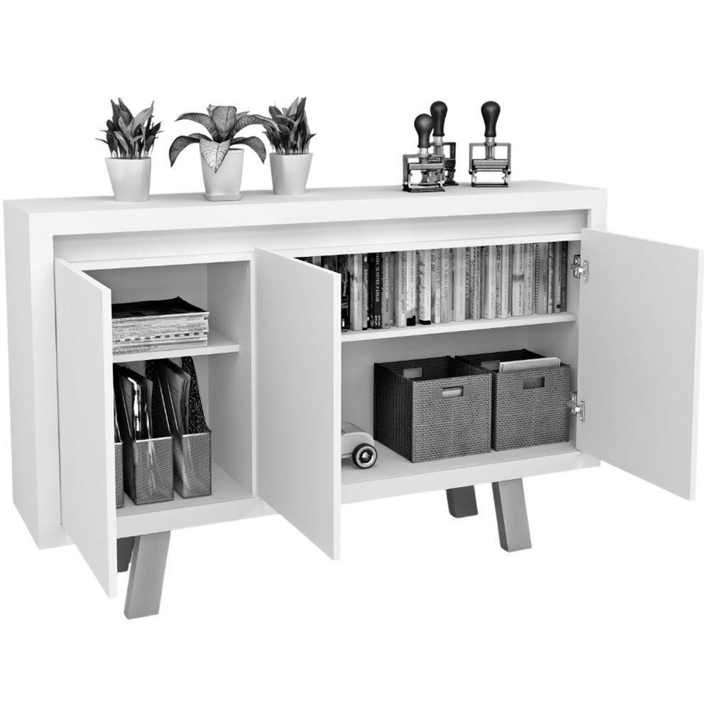 Balcão Armário Para Escritório 3 Portas Em Mdp Amêndoa - 2