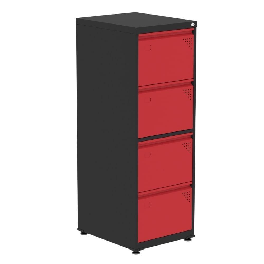 Armário De Arquivo Oficio 4 Gavetas Pandin 47 Cm (larg) Aço Preto C- Frente Gaveta Vermelha C- Chave - 1