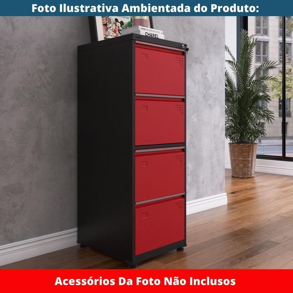 Armário De Arquivo Oficio 4 Gavetas Pandin 47 Cm (larg) Aço Preto C- Frente Gaveta Vermelha C- Chave - 7