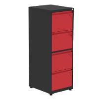 Armário De Arquivo Oficio 4 Gavetas Pandin 47 Cm (larg) Aço Preto C- Frente Gaveta Vermelha C- Chave - 1