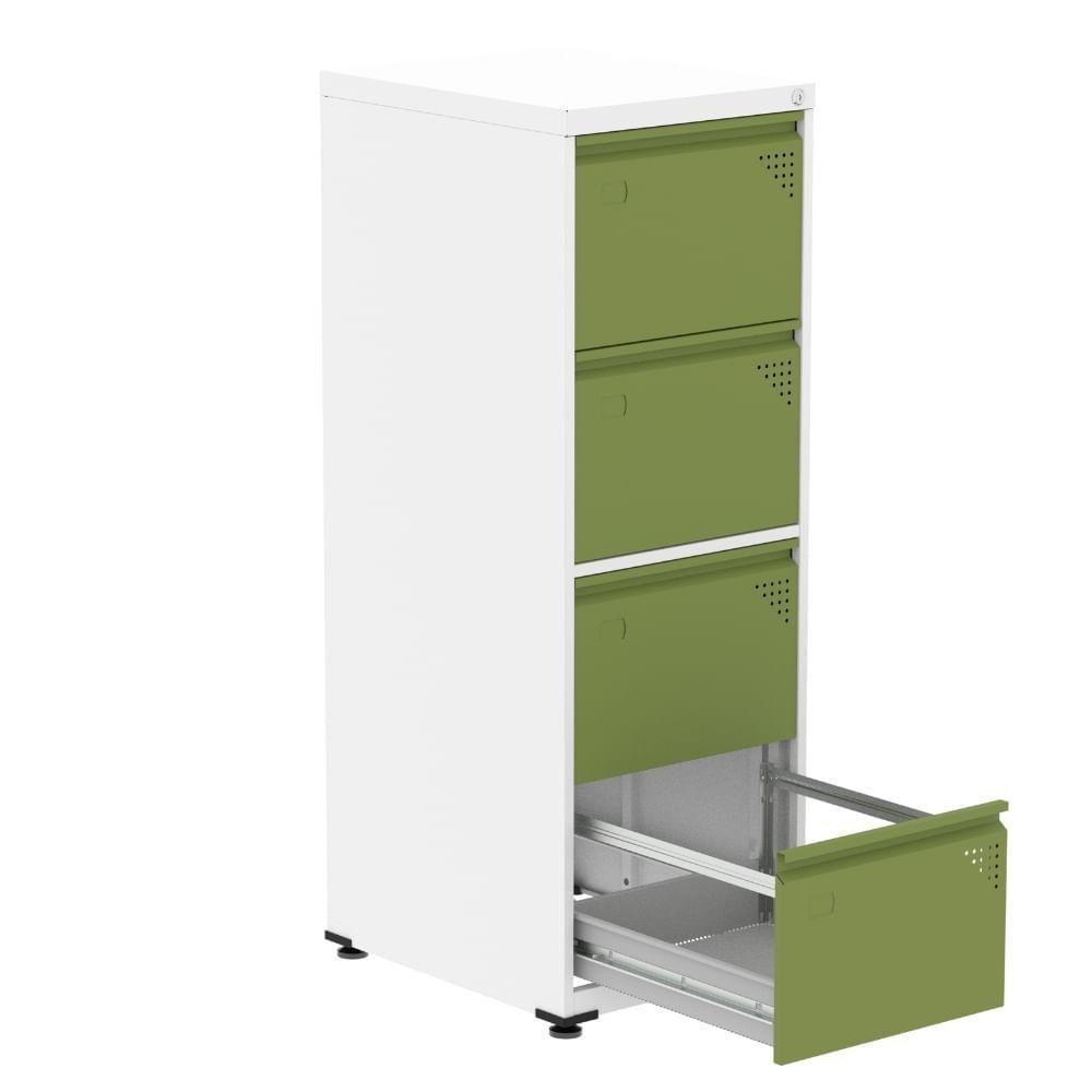 Armário De Arquivo Oficio 4 Gavetas Pandin 47 Cm (larg) Aço Branco C- Frente Gaveta Verde C- Chave - 2
