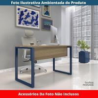 Mesa Escritório P25 Tub Pandin 90 Cm (larg) Tampo Mdp Noce Naturalle Pé Aço Tubular Azul Del Rey - 5