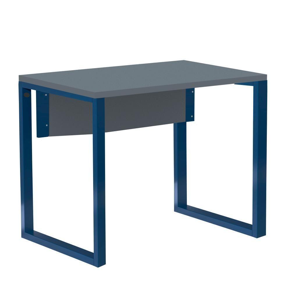 Mesa Escritório P25 Tub Pandin 90 Cm (larg) Tampo Mdp Grafito Pé Aço Tubular Azul Del Rey - 1