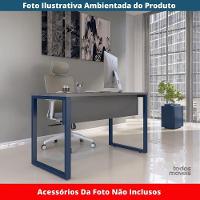 Mesa Escritório P25 Tub Pandin 90 Cm (larg) Tampo Mdp Grafito Pé Aço Tubular Azul Del Rey - 2
