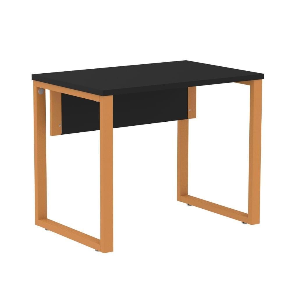 Mesa Escritório P25 Tub Pandin 90 Cm (larg) Tampo Mdp Preto Pé Aço Tubular Laranja - 1