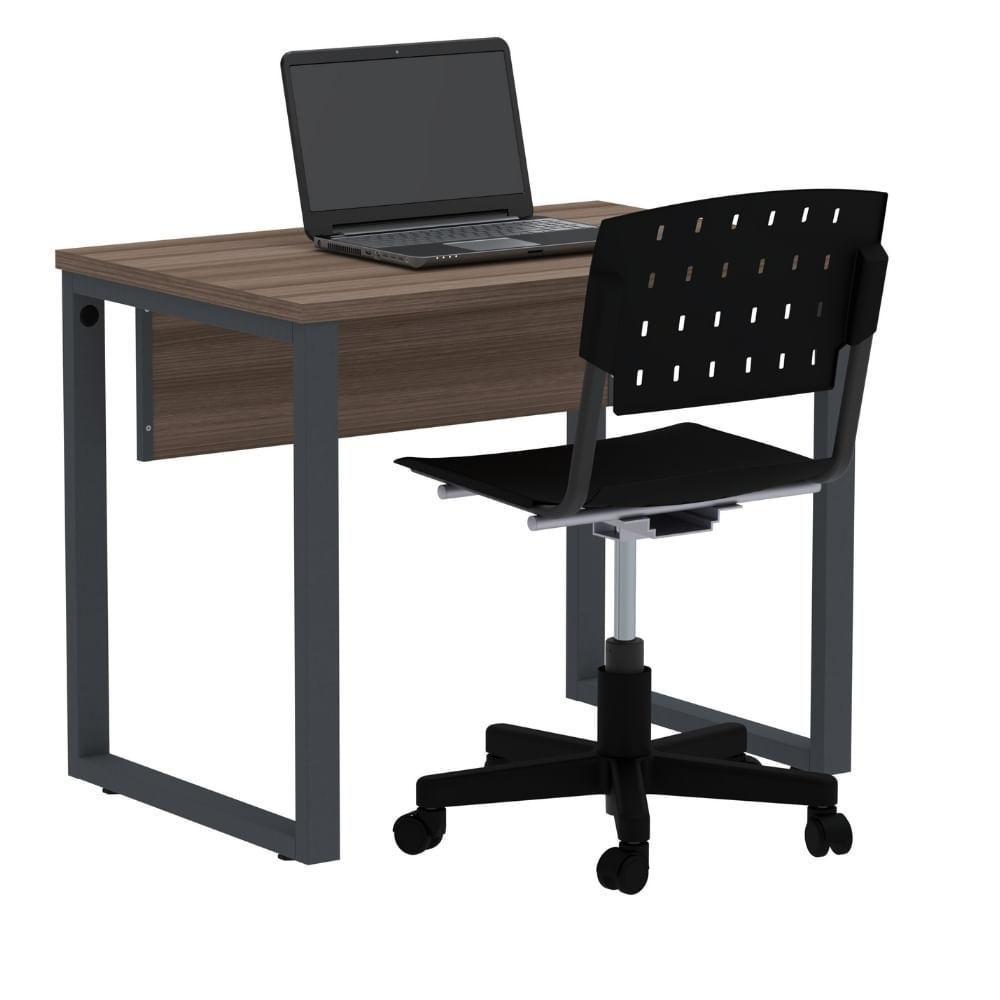 Mesa Escritório P25 Tub Pandin 90 Cm (larg) Tampo Mdp Walnut Pé Aço Tubular Grafito - 1