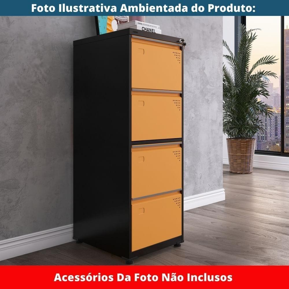 Armário De Arquivo Oficio 4 Gavetas Pandin 47 Cm (larg) Aço Preto C- Frente Gaveta Laranja C- Chave - 7