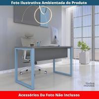 Mesa Escritório P25 Tub Pandin 90 Cm (larg) Tampo Mdp Grafito Pé Aço Tubular Azul Dali - 2