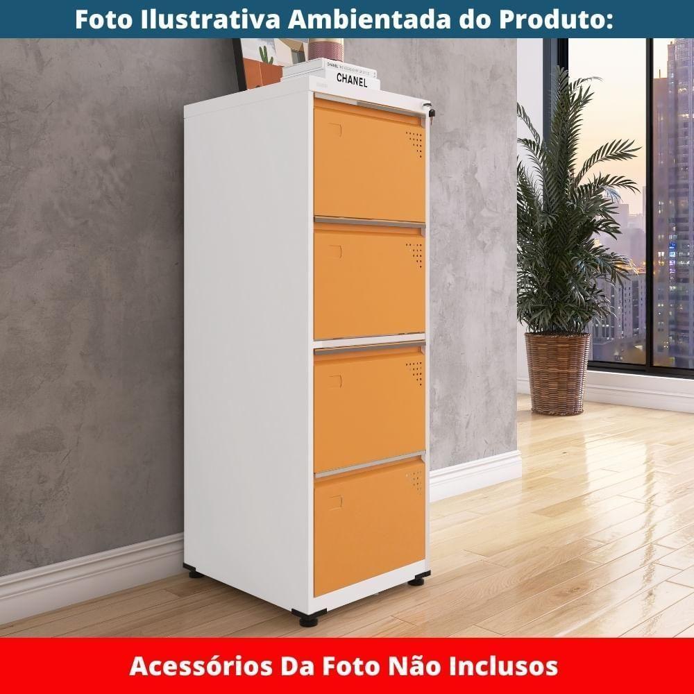 Armário De Arquivo Oficio 4 Gavetas Pandin 47 Cm (larg) Aço Branco C- Frente Gaveta Laranja C- Chave - 8