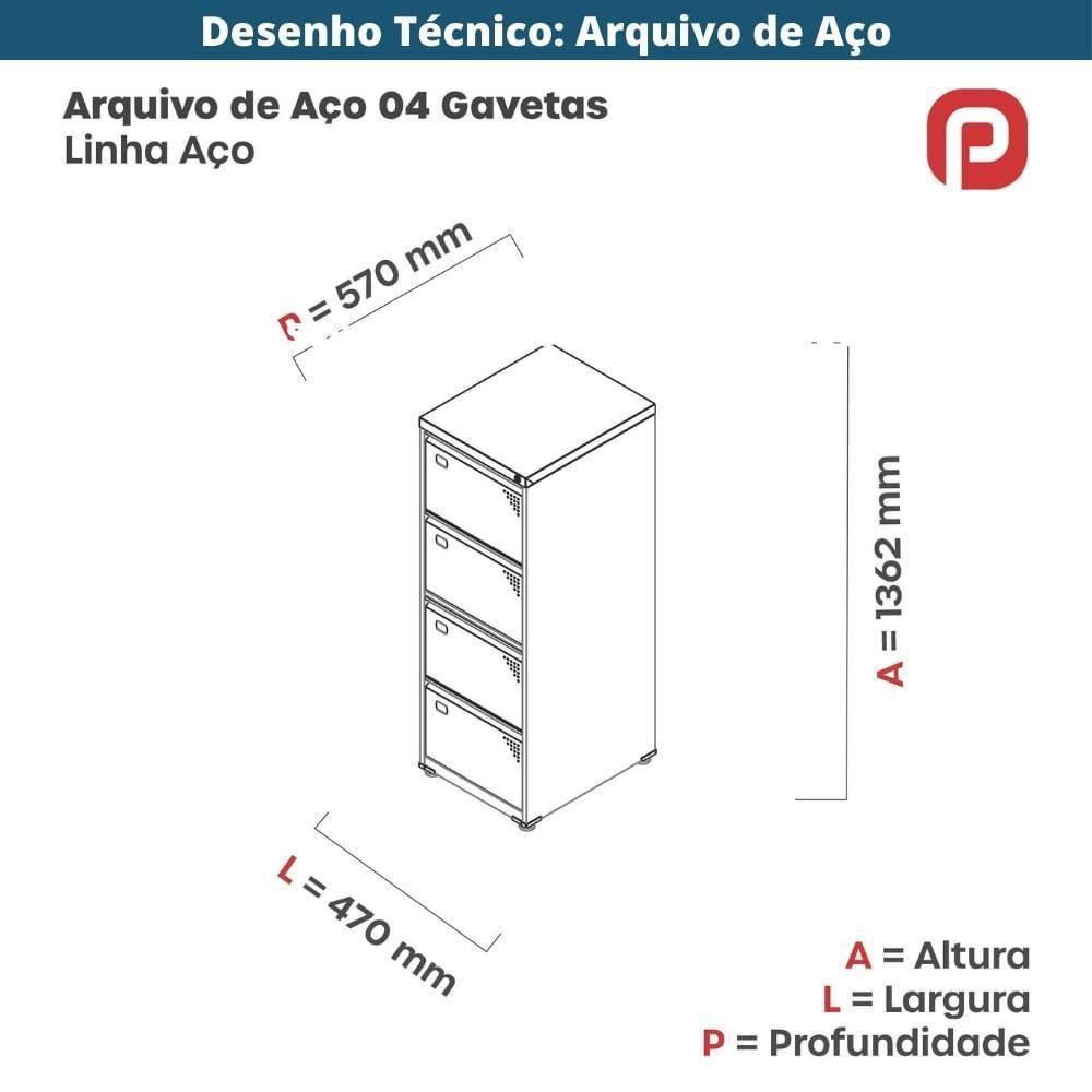 Armário De Arquivo Oficio 4 Gavetas Pandin 47 Cm (larg) Aço Branco C- Frente Gaveta Laranja C- Chave - 9