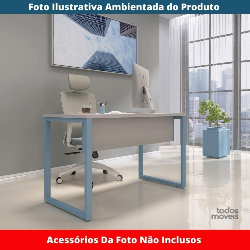 Mesa Escritório P25 Tub Pandin 170 Cm (larg) X 70 Cm (prof) Tampo Mdp Cinza Pé Aço Tubular Azul Dali - 2
