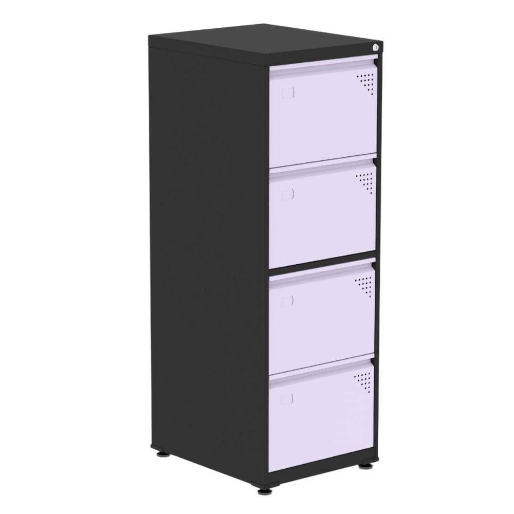 Armário De Arquivo Oficio 4 Gavetas Pandin 47 Cm (larg) Aço Preto C- Frente Gaveta Lilás C- Chave - 1