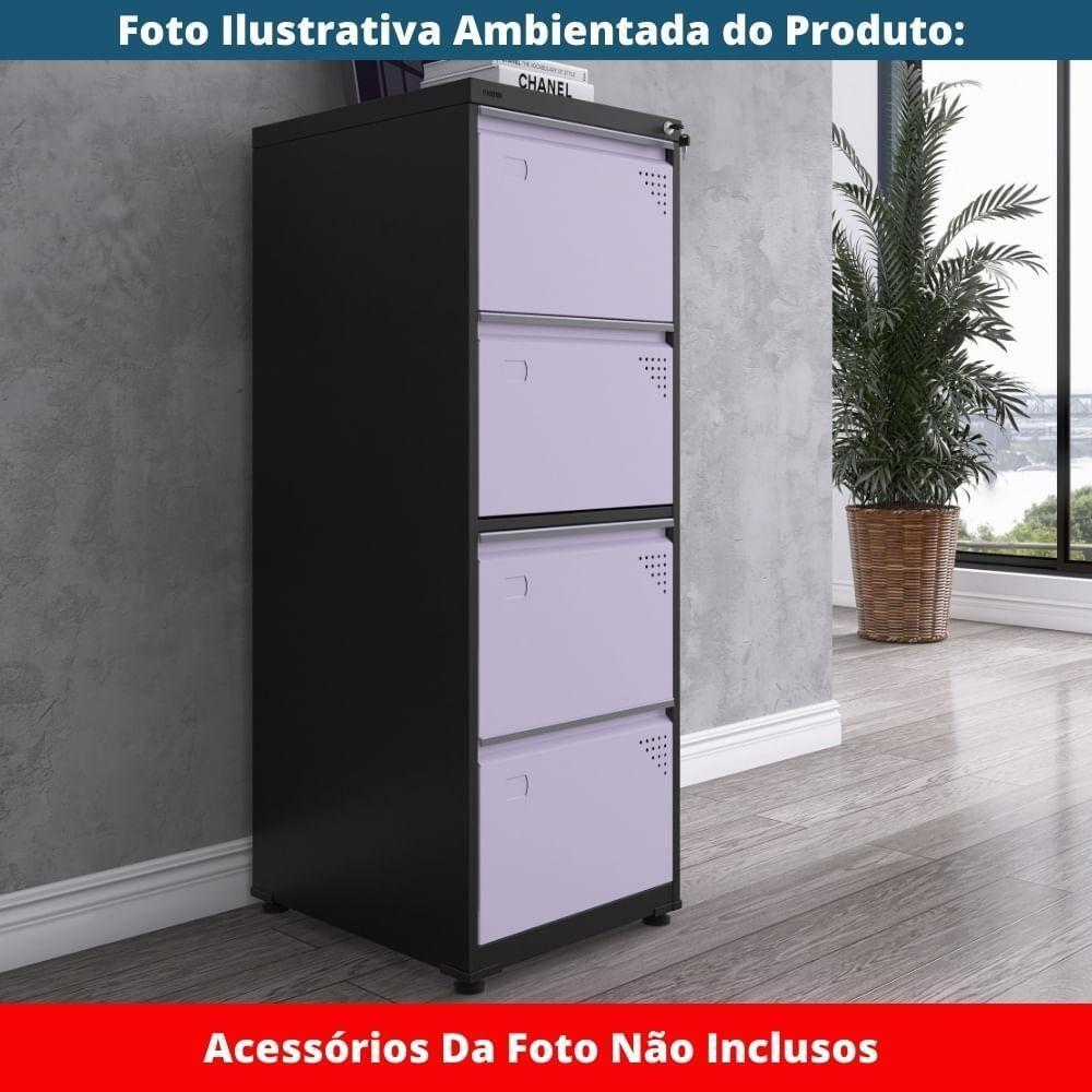 Armário De Arquivo Oficio 4 Gavetas Pandin 47 Cm (larg) Aço Preto C- Frente Gaveta Lilás C- Chave - 2