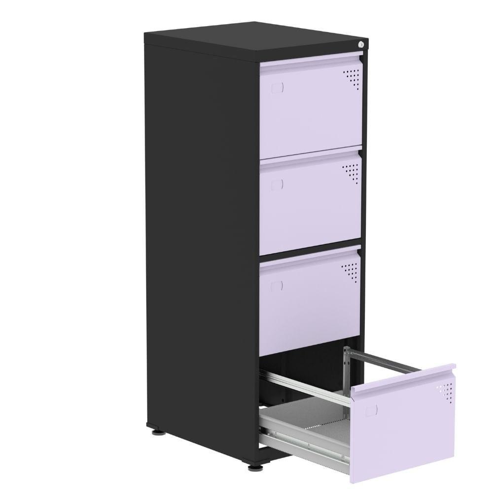 Armário De Arquivo Oficio 4 Gavetas Pandin 47 Cm (larg) Aço Preto C- Frente Gaveta Lilás C- Chave - 6