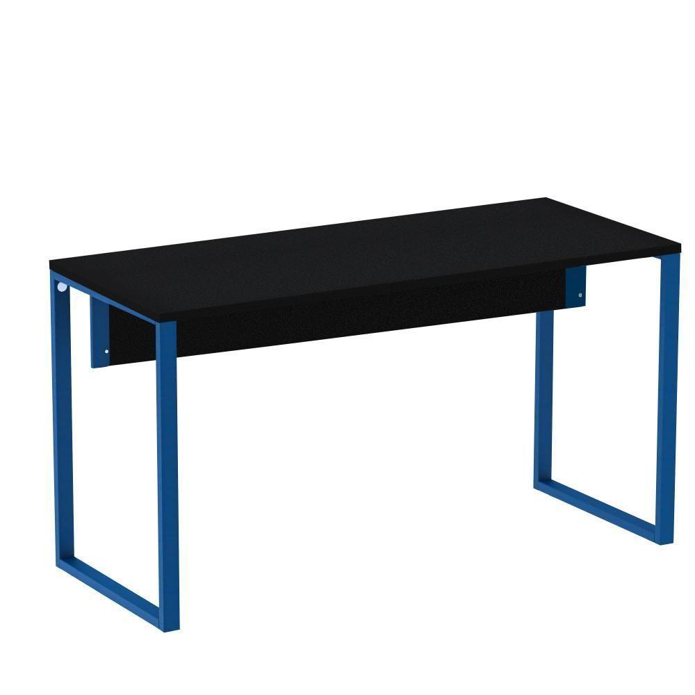 Mesa Escritório P25 Tub Pandin 150 Cm (larg) X 70 Cm (prof) Tampo Mdp Preto Pé Aço Tubular Azul - 1