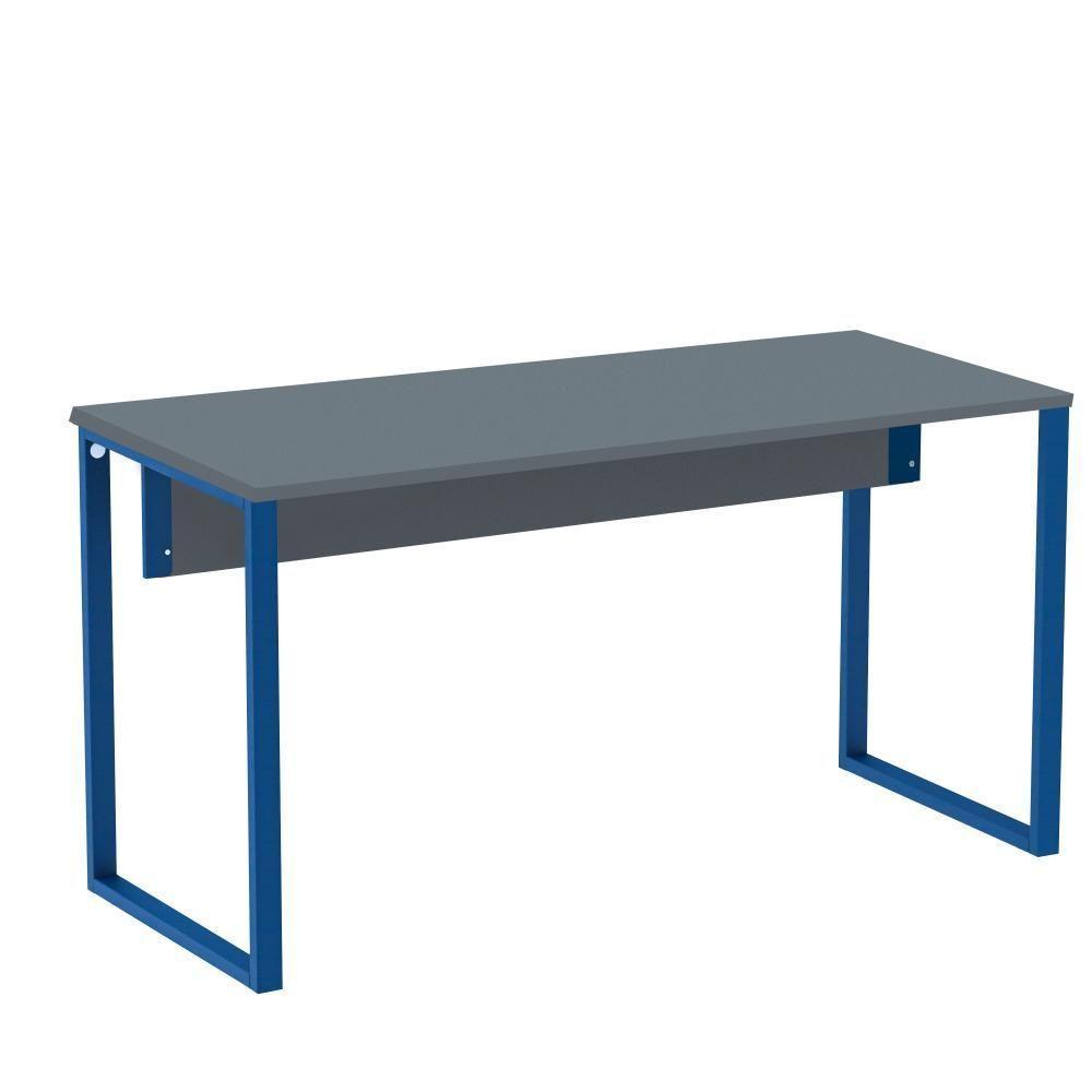 Mesa Escritório P25 Tub Pandin 170 Cm (larg) X 70 Cm (prof) Tampo Mdp Grafito Pé Aço Tubular Azul - 1