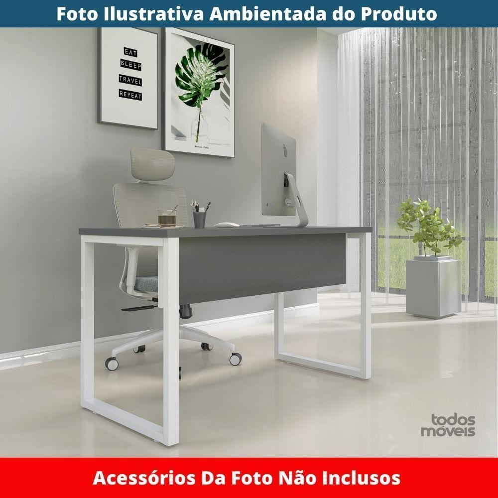 Mesa Escritório P25 Tub Pandin 170 Cm (larg) X 70 Cm (prof) Tampo Mdp Grafito Pé Aço Tubular Branco - 3