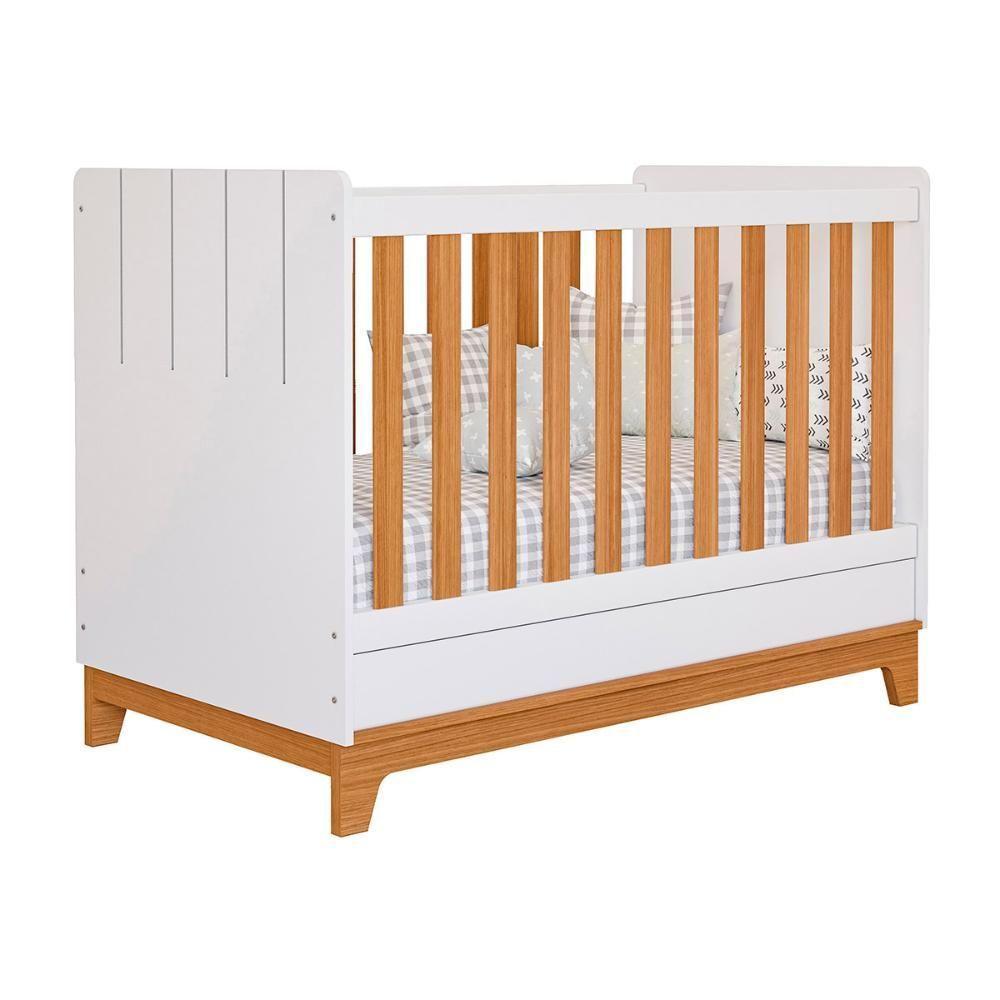 Berço Mini Cama Biscoito Com Regulagem De Altura E Colchão Branco Acetinado/nature - 1